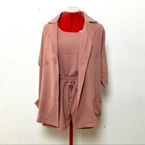 Rose Pink Flowy Blazer, Top and Shorts Combo- NWOT